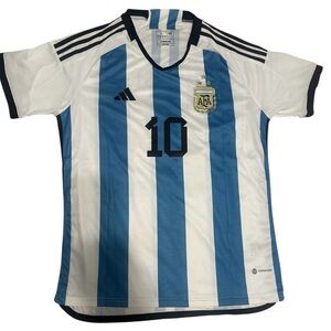 Adidas Messi #10 Argentina Blue and White Striped Soccer Jersey